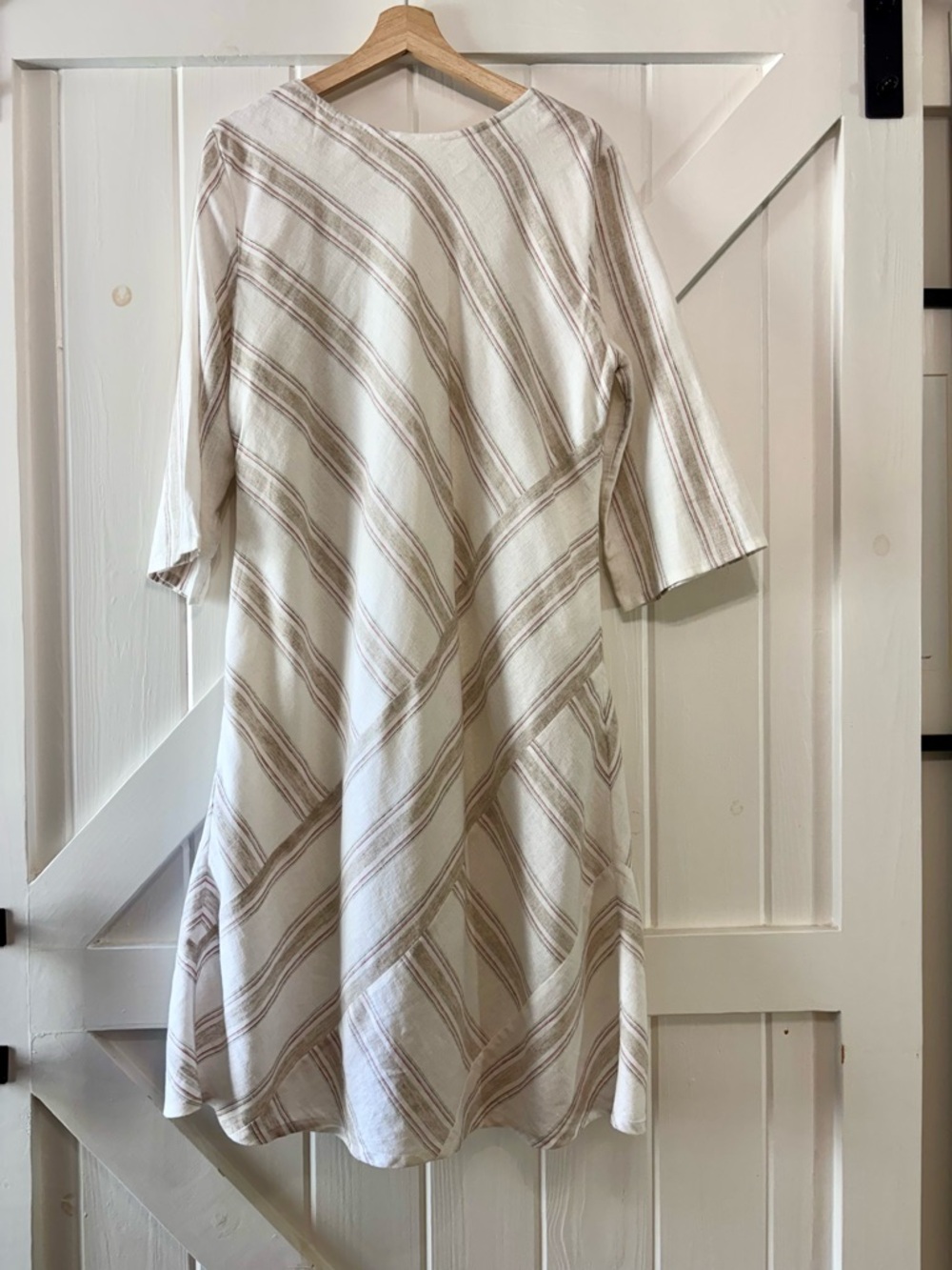 Soft Surroundings Cream Tan Red Striped Linen Blend Scoop Neck Tunic Dress L - Picture 3 of 9